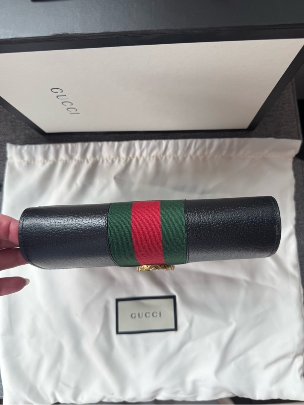 Gucci Dionysus Black Leather Wallet on Chain Red Green Web Stripe - Picture 7 of 9